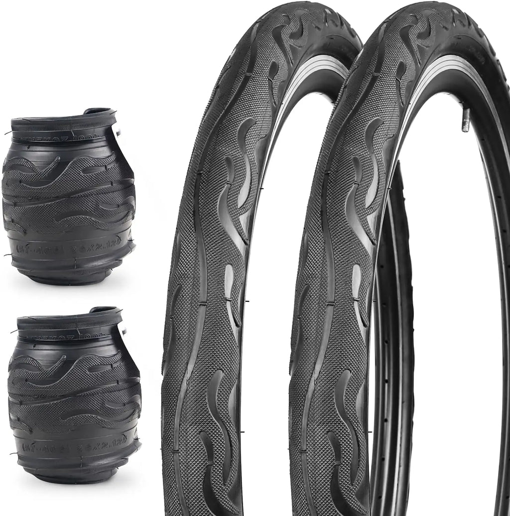 ZUKKA 2 Pack Bike Tire for Cruiser Bike 20/24/26 Inch  Flame Pattern Thread Bicycle Tire for MTB Cruiser Bicycle Black