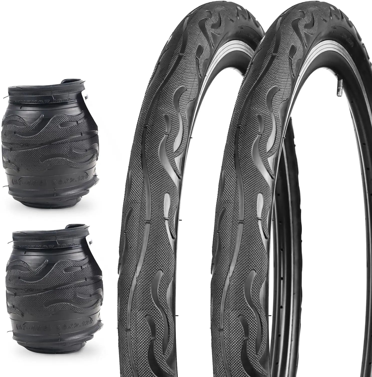 ZUKKA 2 Pack Bike Tire for Cruiser Bike 20/24/26 Inch  Flame Pattern Thread Bicycle Tire for MTB Cruiser Bicycle Black