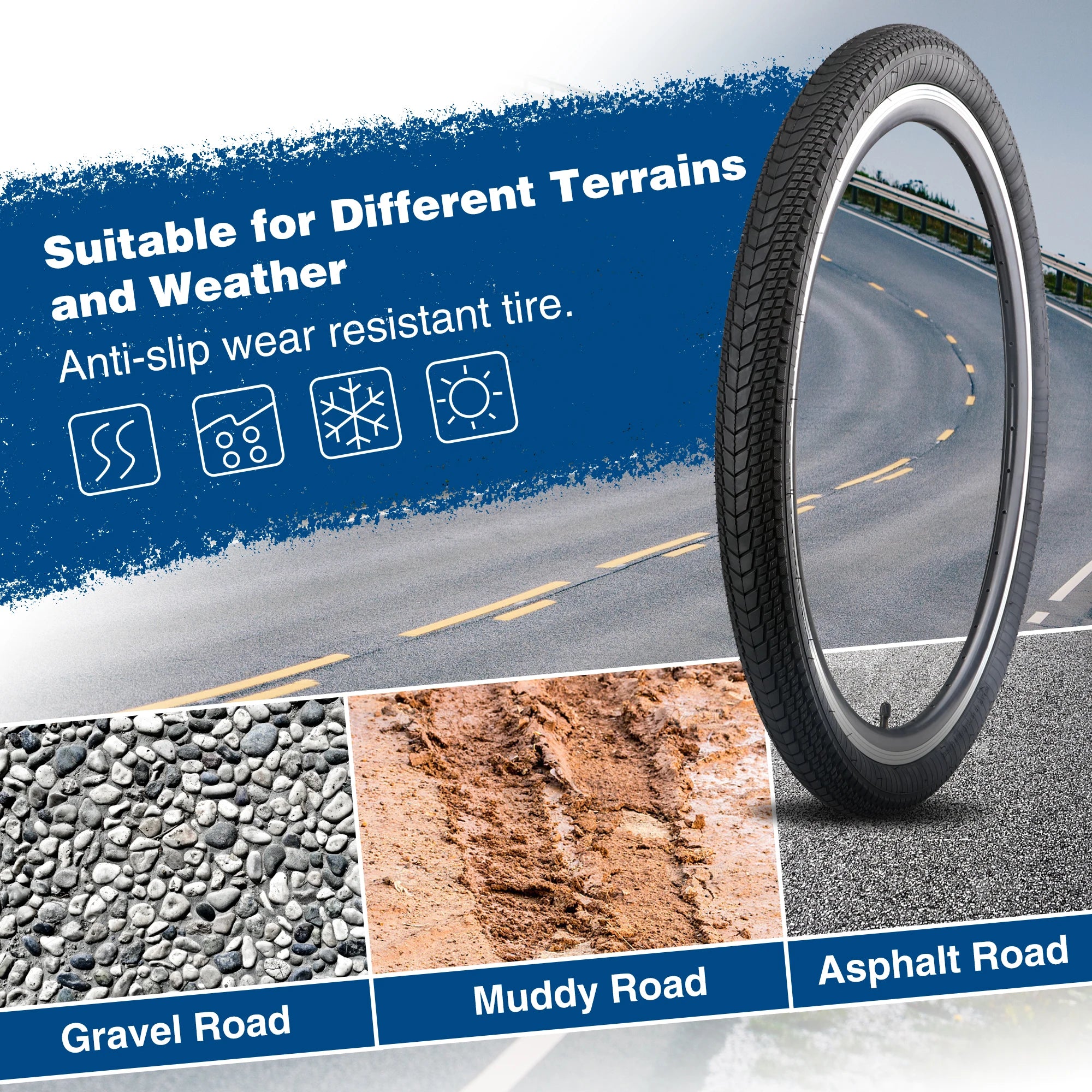 ZUKKA 26×2.125 MTB Tire All-Terrain High Grip Wear Resistant Steel Wire Bead Replacement For E-Bike Commuting Outdoor Rides