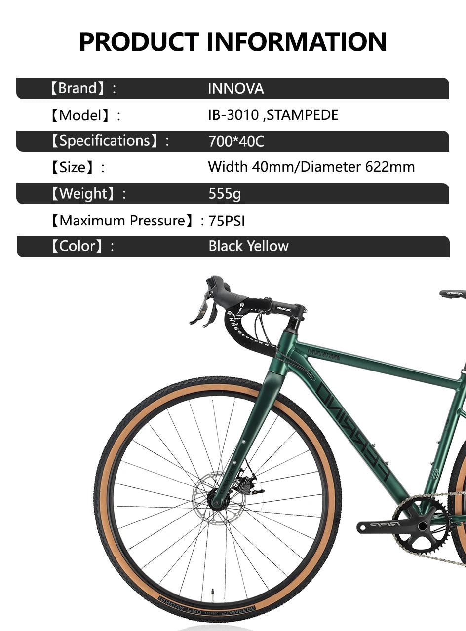 INNOVA Bicycle Tire Tube Puncture Protection Yellow Cyclocross Tire Road Tire 700×40C Tubeless Gravel Tire French Valve 1/2Pcs