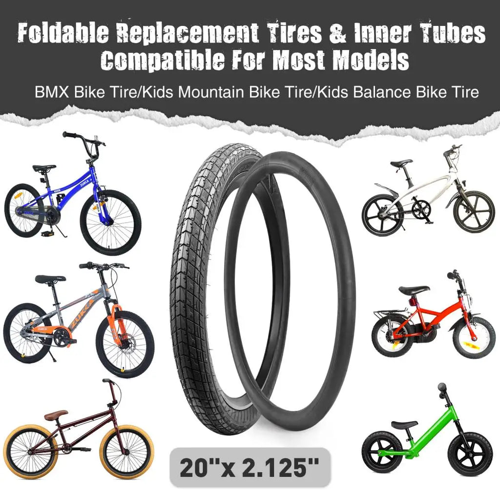 ZUKKA 2 Pack 20x2.1 Folding Bead Bike Tires Replacement with 2 Inner Tubes Anti-Slip Wear-Resistant Durable for MTB Bicycles