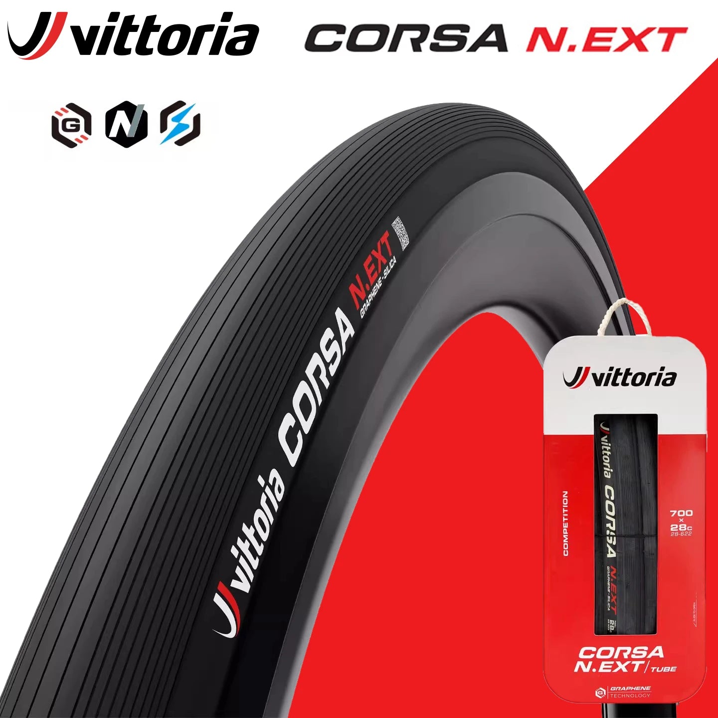Vittoria Original Corsa N.Ext Tubeless-Ready/Tube Clincher Road Racing Bicycle 700x/24c/26c/28c/29c/30c/32c/34c Folding Tires