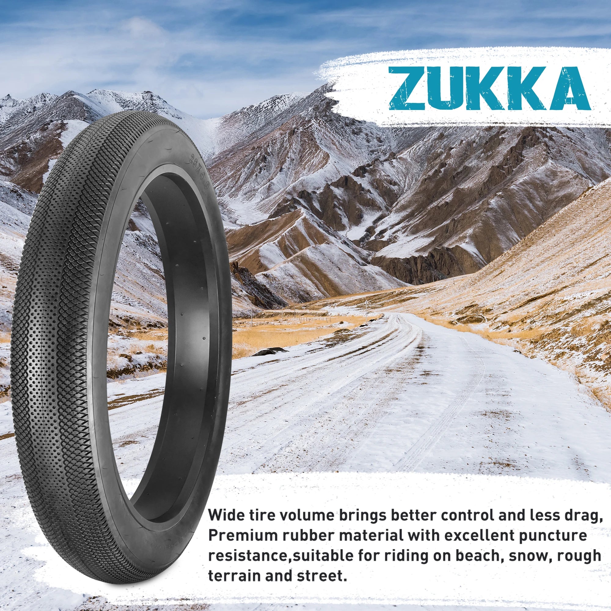 ZUKKA  Fat Bike Tire 20"x4" E-Bike Tire Compatible Replacement Bicycle Tire for Mountain Snow and Beach Bike