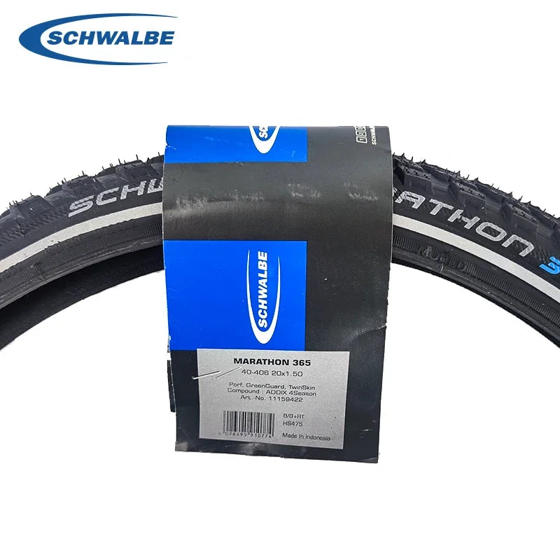 SCHWALBE Original MARATHON 365 The All-Season Tire 40-406 20x1.50 Black Reflex Wired Bicycle Tire for Folding Bike Cycling Parts