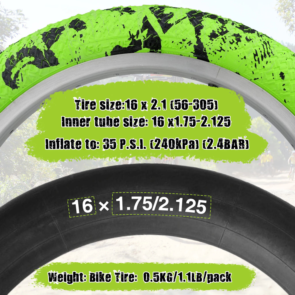 ZUKKA 2 Pack 16x2.1 Bike Tires with Inner Tubes & Levers - Anti-Slip Unique Pattern for Kids BMX MTB 16 Inch Bicycles