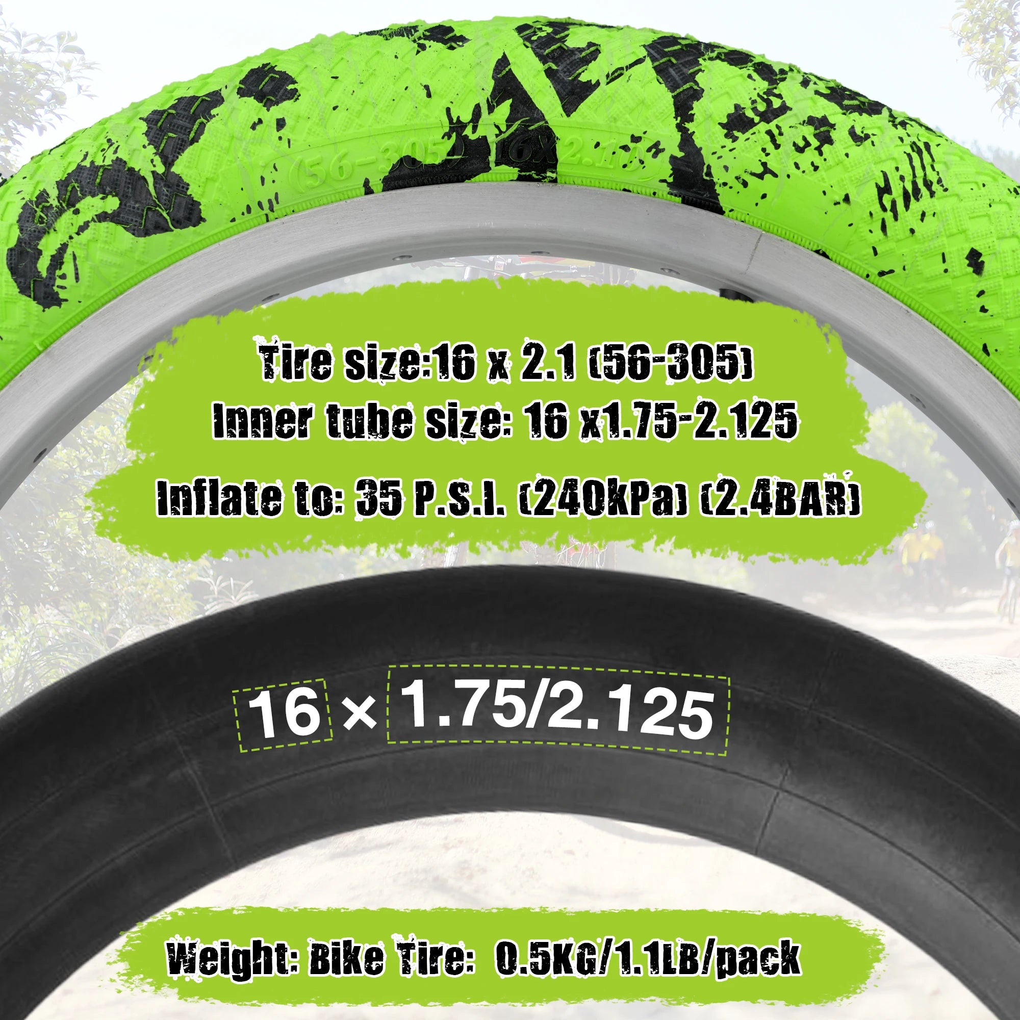 ZUKKA 2 Pack 16x2.1 Bike Tires with Inner Tubes & Levers - Anti-Slip Unique Pattern for Kids BMX MTB 16 Inch Bicycles
