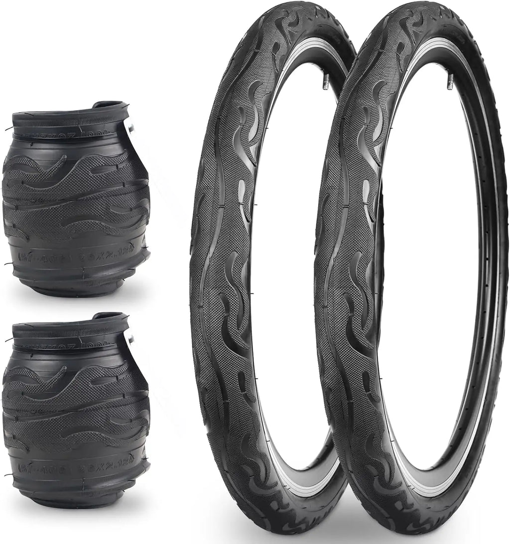 ZUKKA 2 Pack Bike Tire for Cruiser Bike 20/24/26 Inch  Flame Pattern Thread Bicycle Tire for MTB Cruiser Bicycle Black