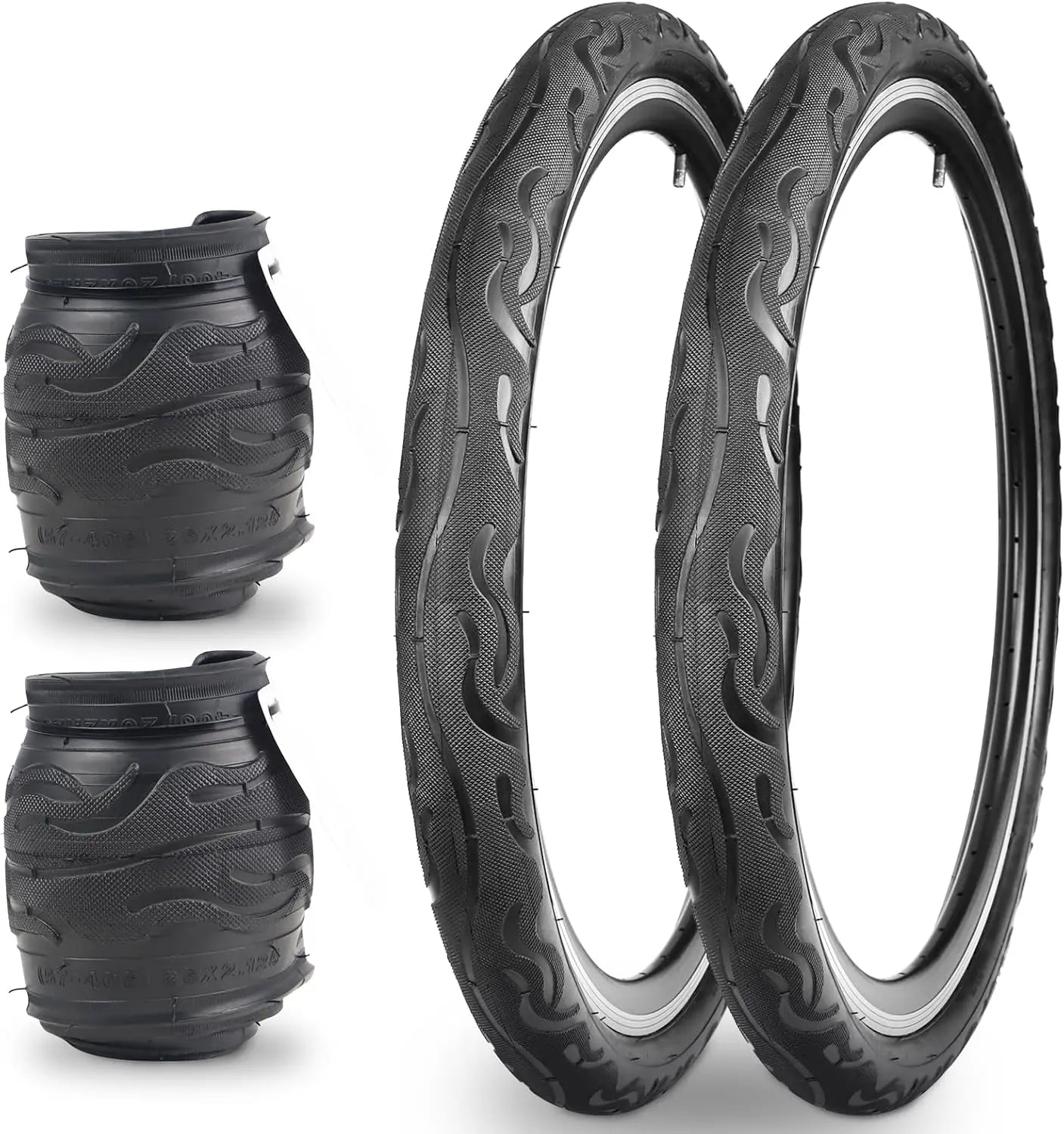 ZUKKA 2 Pack Bike Tire for Cruiser Bike 20/24/26 Inch  Flame Pattern Thread Bicycle Tire for MTB Cruiser Bicycle Black