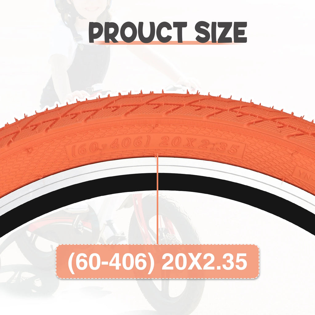 ZUKKA 2 Pack 20x2.35 Orange Bicycle Outer Tires - Anti-Slip All-Terrain Foldable for Kids/City Bikes