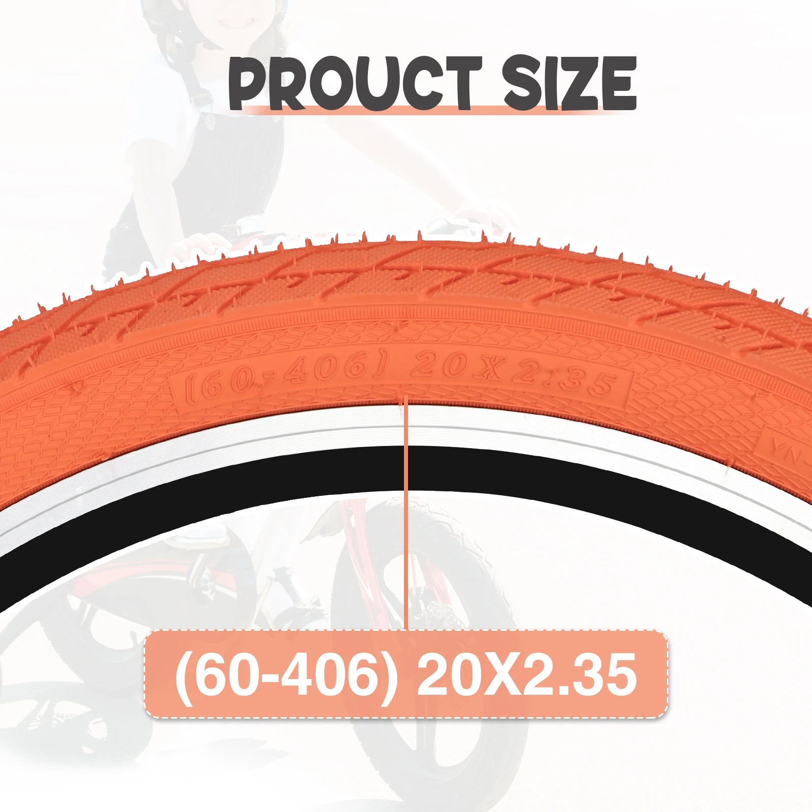 ZUKKA 2 Pack 20x2.35 Orange Bicycle Outer Tires - Anti-Slip All-Terrain Foldable for Kids/City Bikes