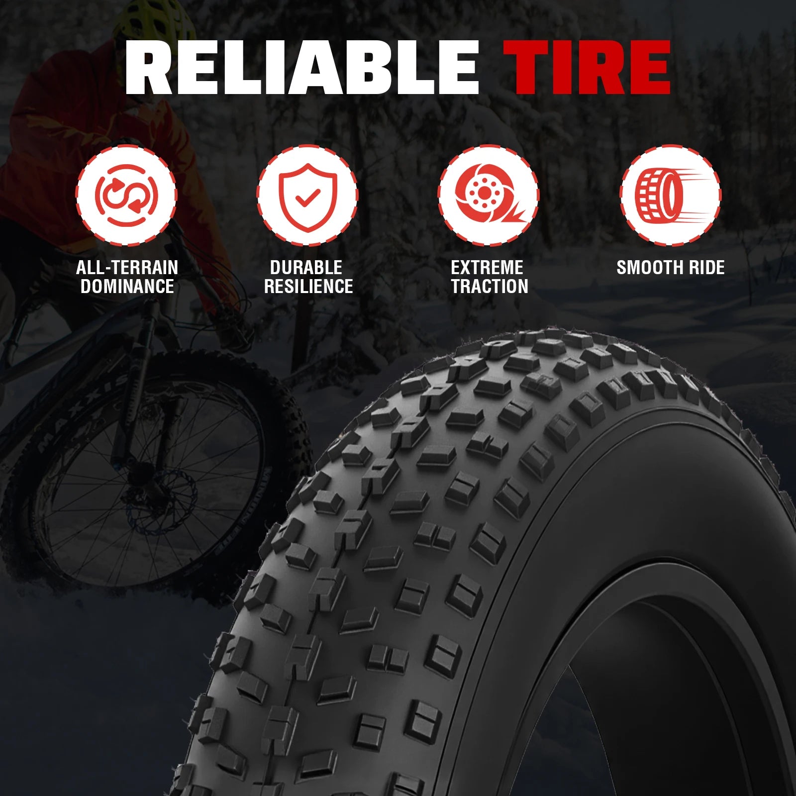 ZUKKA 24x3.0 Inch All-Terrain Foldable Bike Tire - Durable Knobby Tread for E-Bike/Fat Bike/Snow Bike