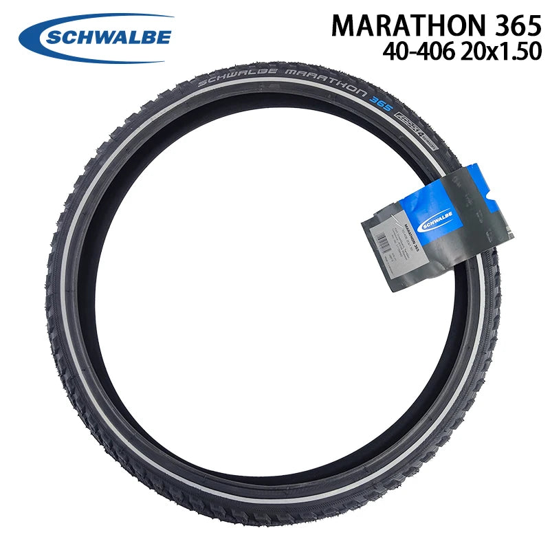 SCHWALBE Original MARATHON 365 The All-Season Tire 40-406 20x1.50 Black Reflex Wired Bicycle Tire for Folding Bike Cycling Parts