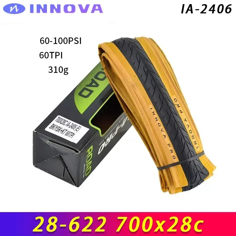 INNOVA PRO IA-2406 700x28c/32c/35c Yellow Edge Folding Anti-slip Tires for Road Bicycle City Touring Bike Cycling Parts