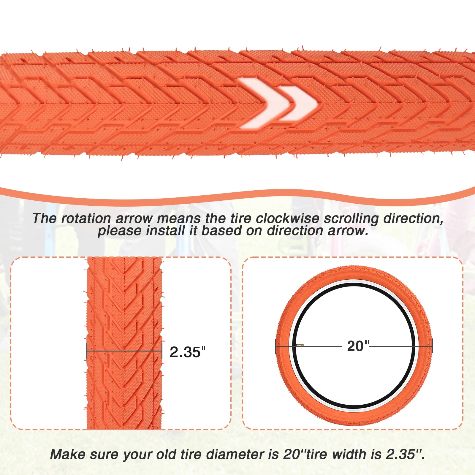 ZUKKA 2 Pack 20x2.35 Orange Bicycle Outer Tires - Anti-Slip All-Terrain Foldable for Kids/City Bikes