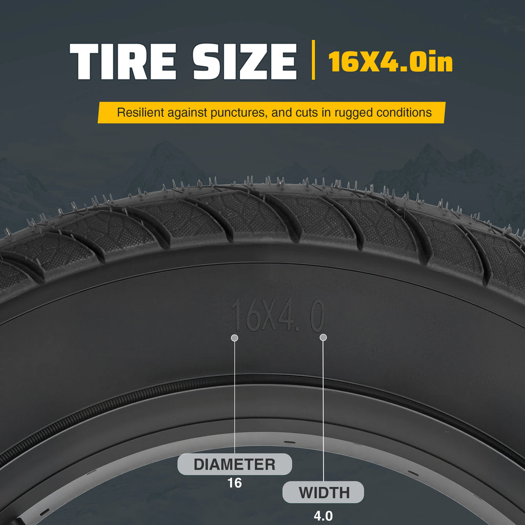 ZUKKA E Bike Fat Tire 16 x 4.0 Fat Bike Tire Heavy Duty High-Performance E-Bike Mountain Snow Bike Tire Black