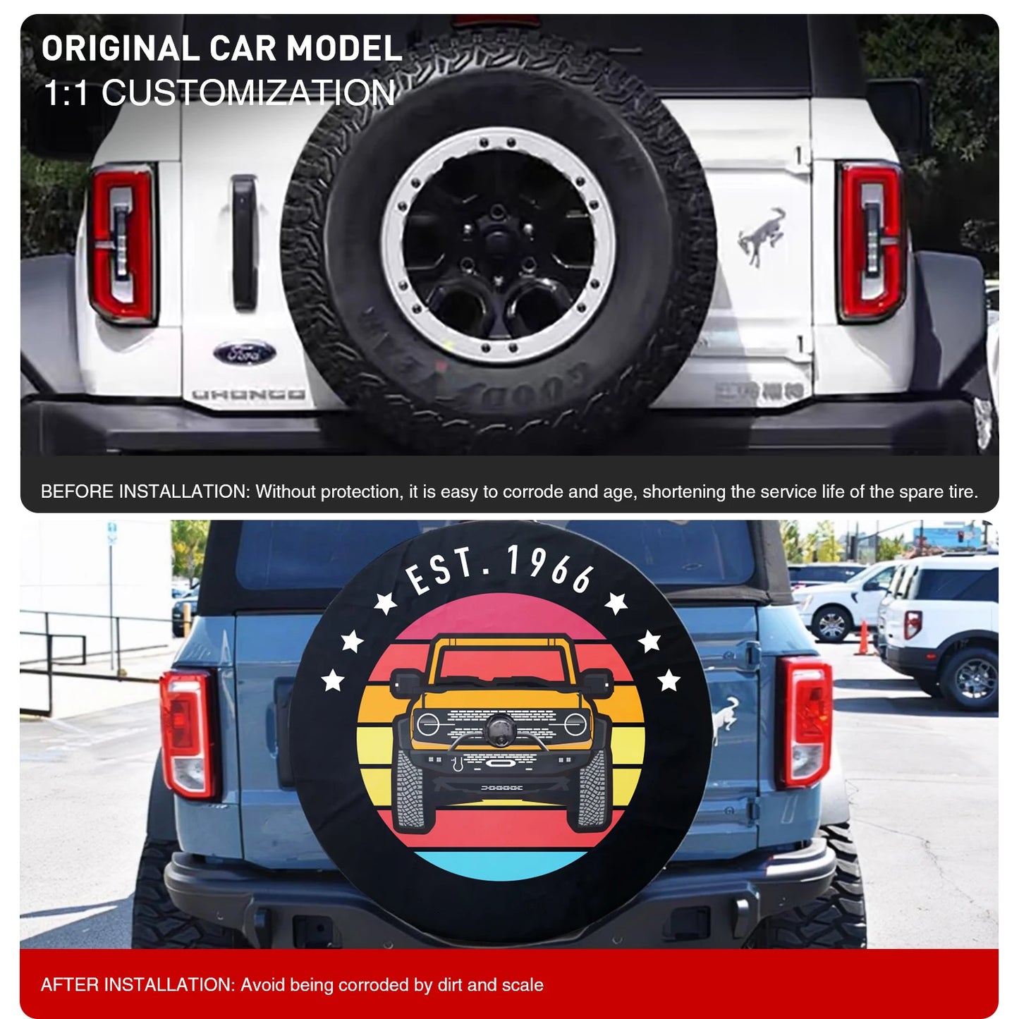 32 Inches Spare Tire Cover For Ford Bronco 2021 2022 Back Wheel Cover Storage Bag Protector Car Tools Car Exterior Accessories