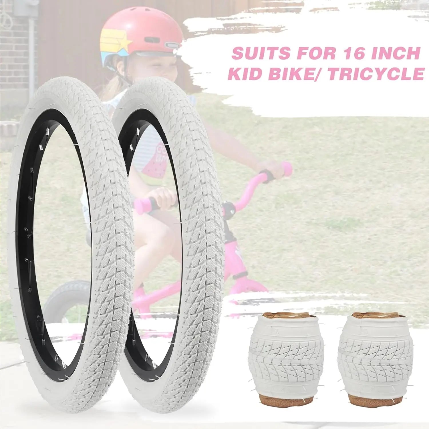 ZUKKA 16x1.75 White Child Bike Tire Heavy Duty Wear-Resistant for Kid Bicycles Casual Cycling Use