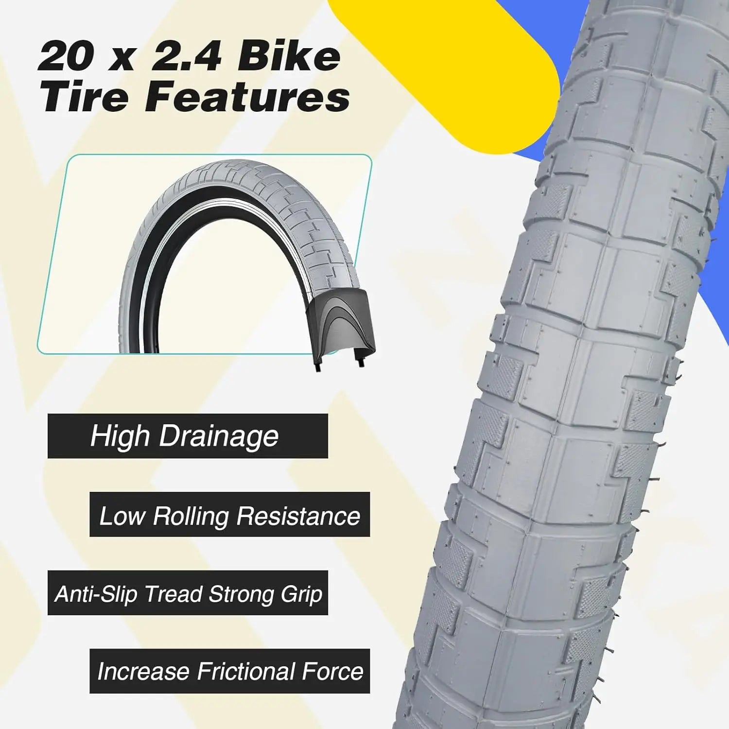 ZUKKA 20 x 2.4 Bike Tire 2 Pack 20 Inch Bike Tires Folding Replacement Tire for Kids Bike, MTB Mountain Bike, BMX Freestyle