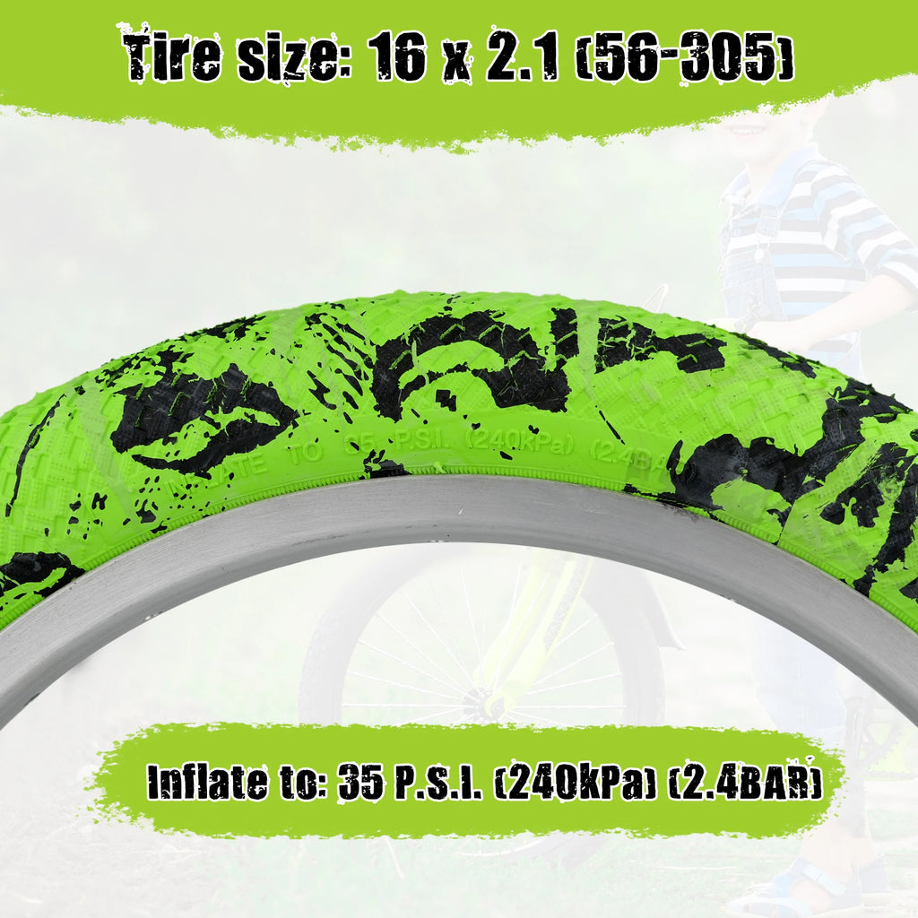 ZUKKA 2 Pack 16x2.1 Bike Tires with Inner Tubes & Levers - Anti-Slip Unique Pattern for Kids BMX MTB 16 Inch Bicycles
