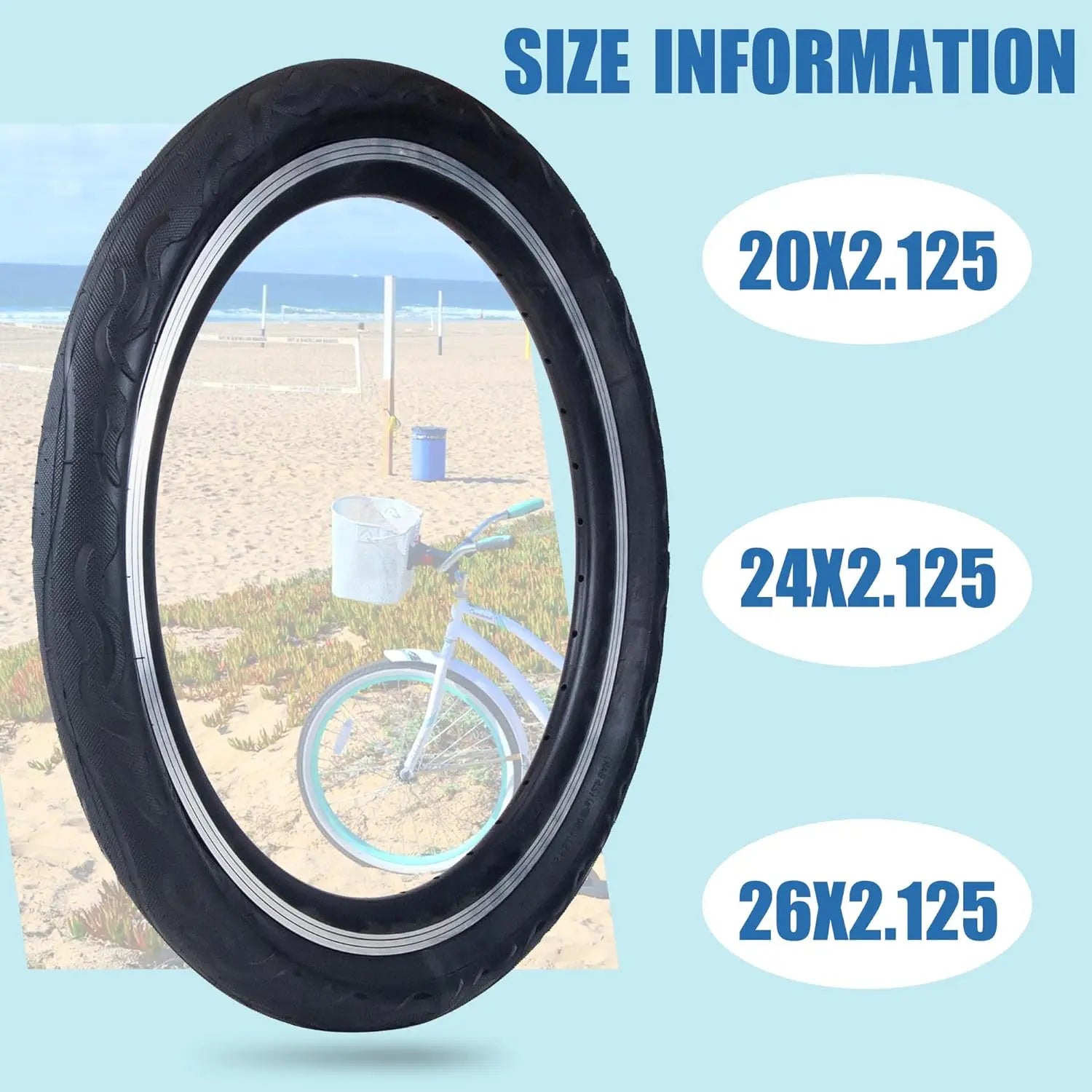 ZUKKA 2 Pack Bike Tire for Cruiser Bike 20/24/26 Inch  Flame Pattern Thread Bicycle Tire for MTB Cruiser Bicycle Black