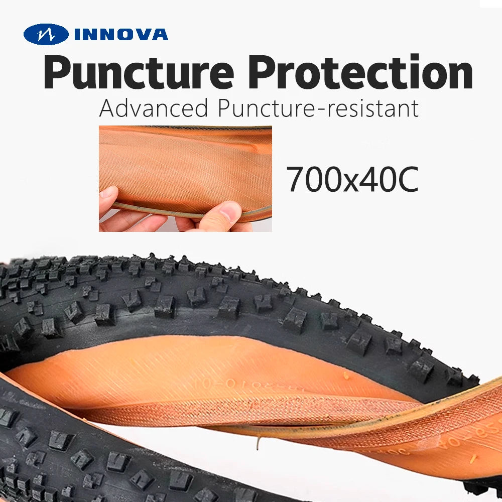 INNOVA Bicycle Tire Tube Puncture Protection Yellow Cyclocross Tire Road Tire 700×40C Tubeless Gravel Tire French Valve 1/2Pcs