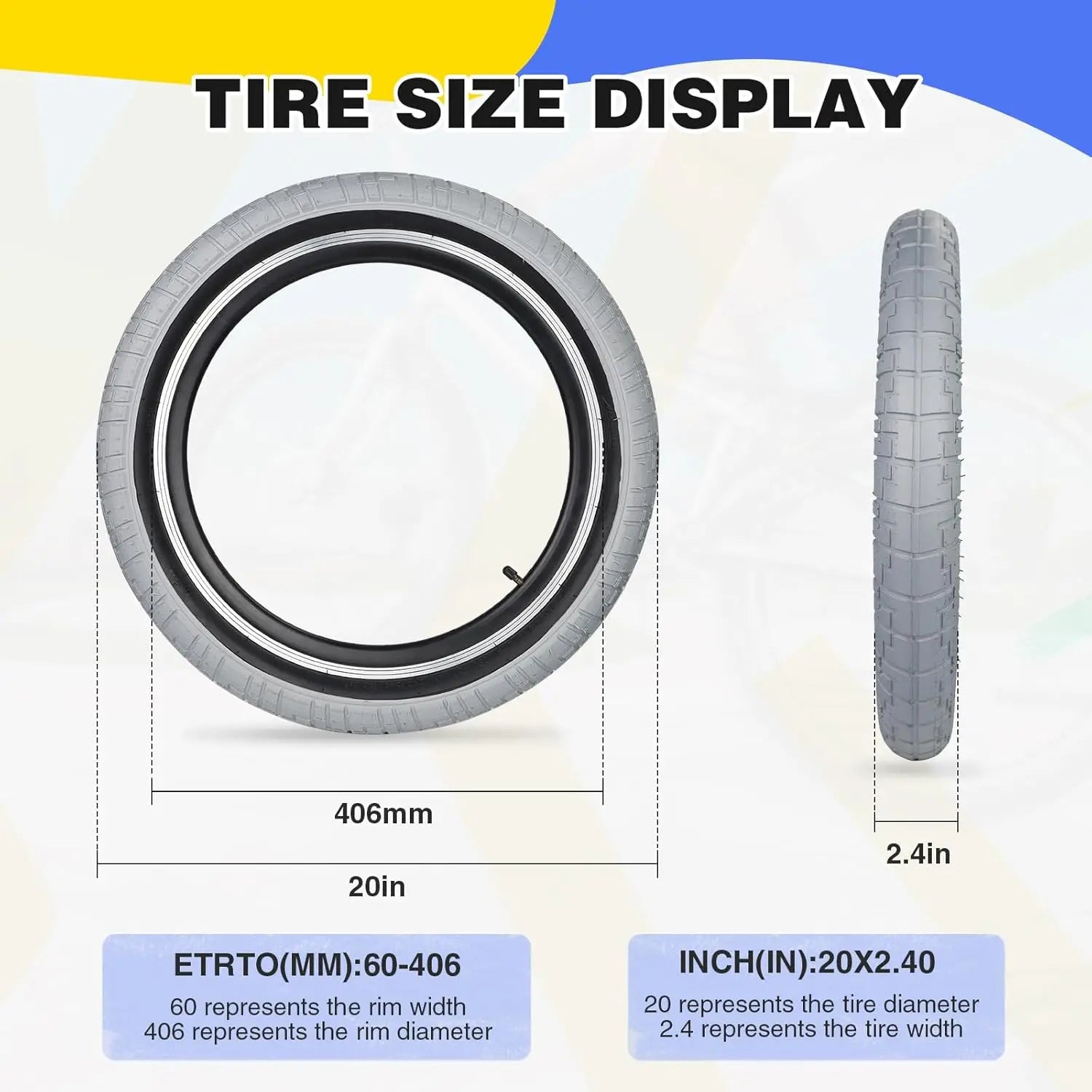 ZUKKA 20 x 2.4 Bike Tire 2 Pack 20 Inch Bike Tires Folding Replacement Tire for Kids Bike, MTB Mountain Bike, BMX Freestyle