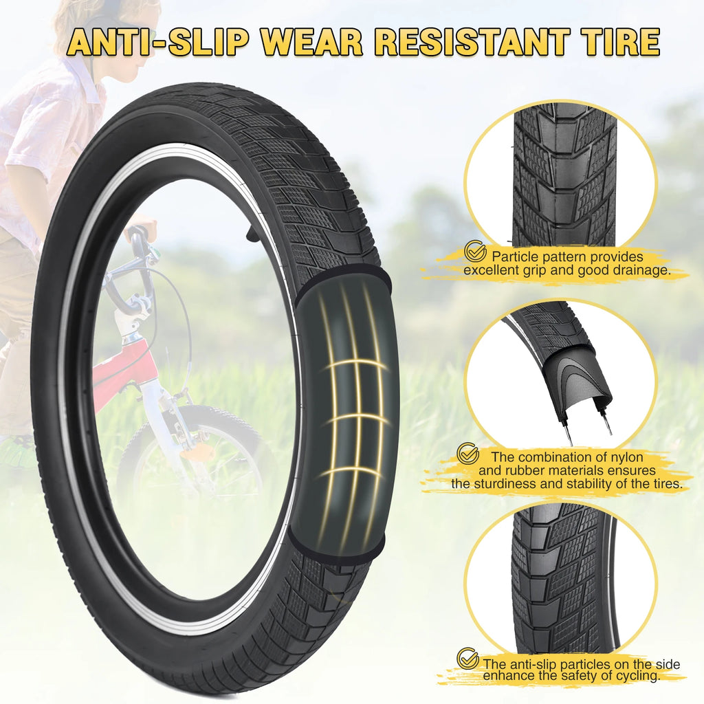 ZUKKA 20x2.4 Bike Tire Set 2 Inner Tube Anti-Slip Wear-Resistant Foldable Multi-terrain Replacement for Kid Bikes