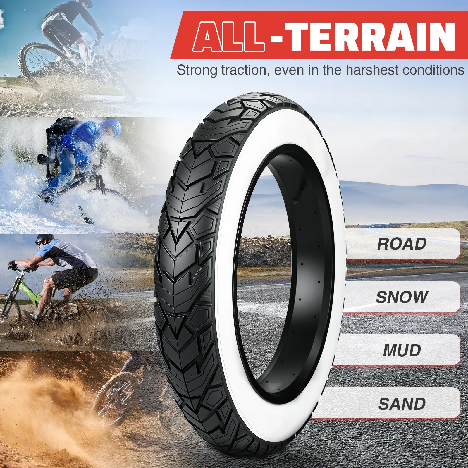 ZUKKA Fat Bike Tire 20 x 4.0 inch Mountain Bike Tire Fat Tire 20/26 inch Heavy Duty Deep Grooves Foldable Replacement