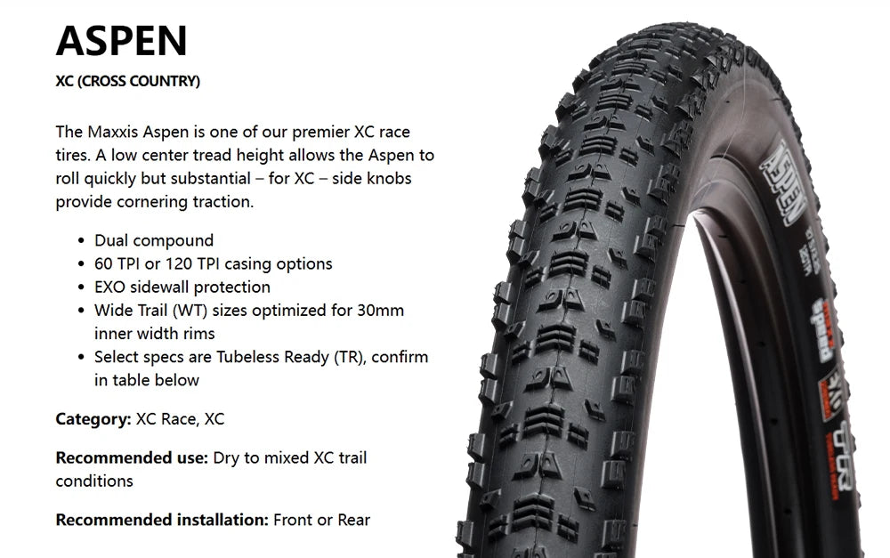 XC MTB MAXXIS ASPEN LIGHT WEIGHT MOUNTAIN BICYCLE TIRE OF MTB BIKE TYRE 27.5 29 inches 29ER 29X2.40WT