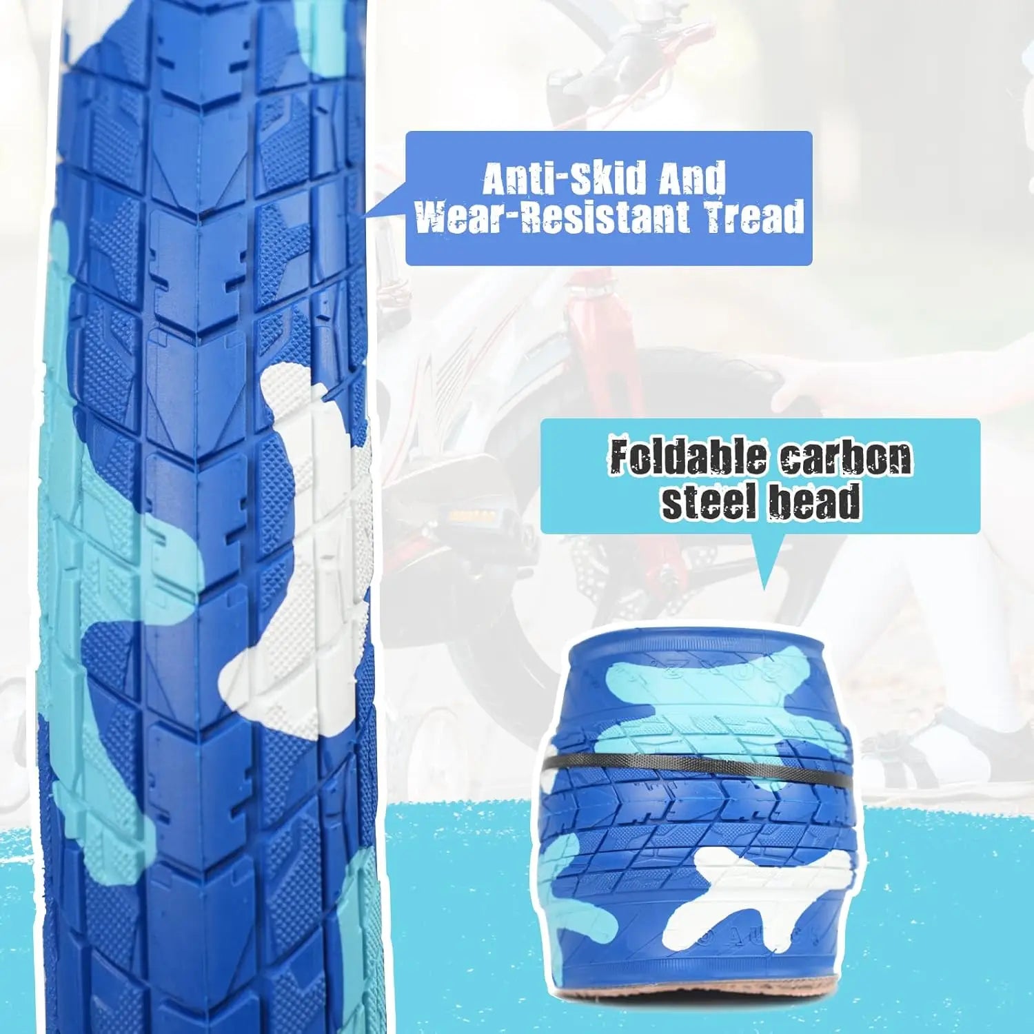 ZUKKA20 x 2.125 Bike tire 2 Pack 20 Bike tire BMX Bike Tires Kids Blue 20" Bike Tires Folding Replacement Tires Fits Most Kids