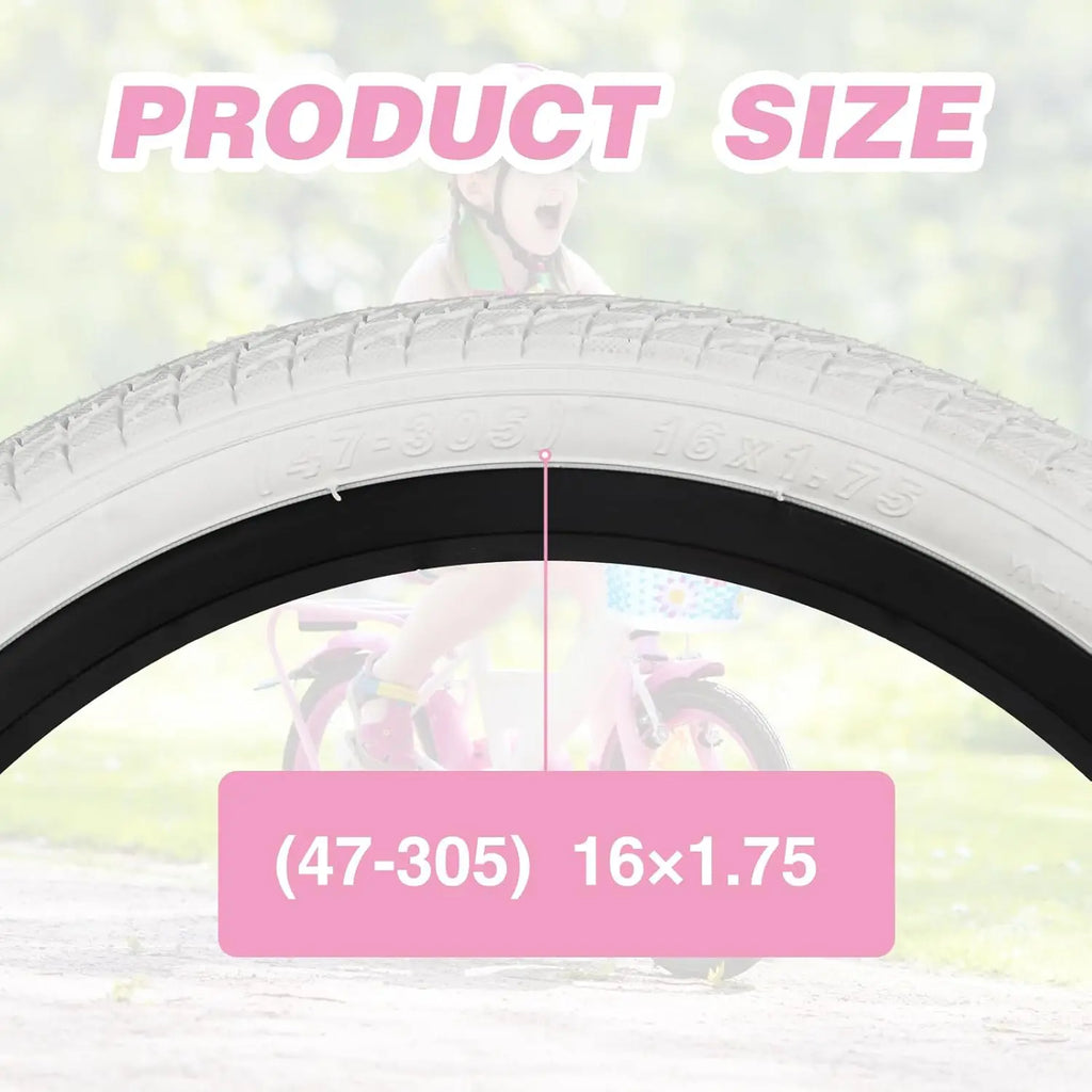 ZUKKA 16x1.75 White Child Bike Tire Heavy Duty Wear-Resistant for Kid Bicycles Casual Cycling Use