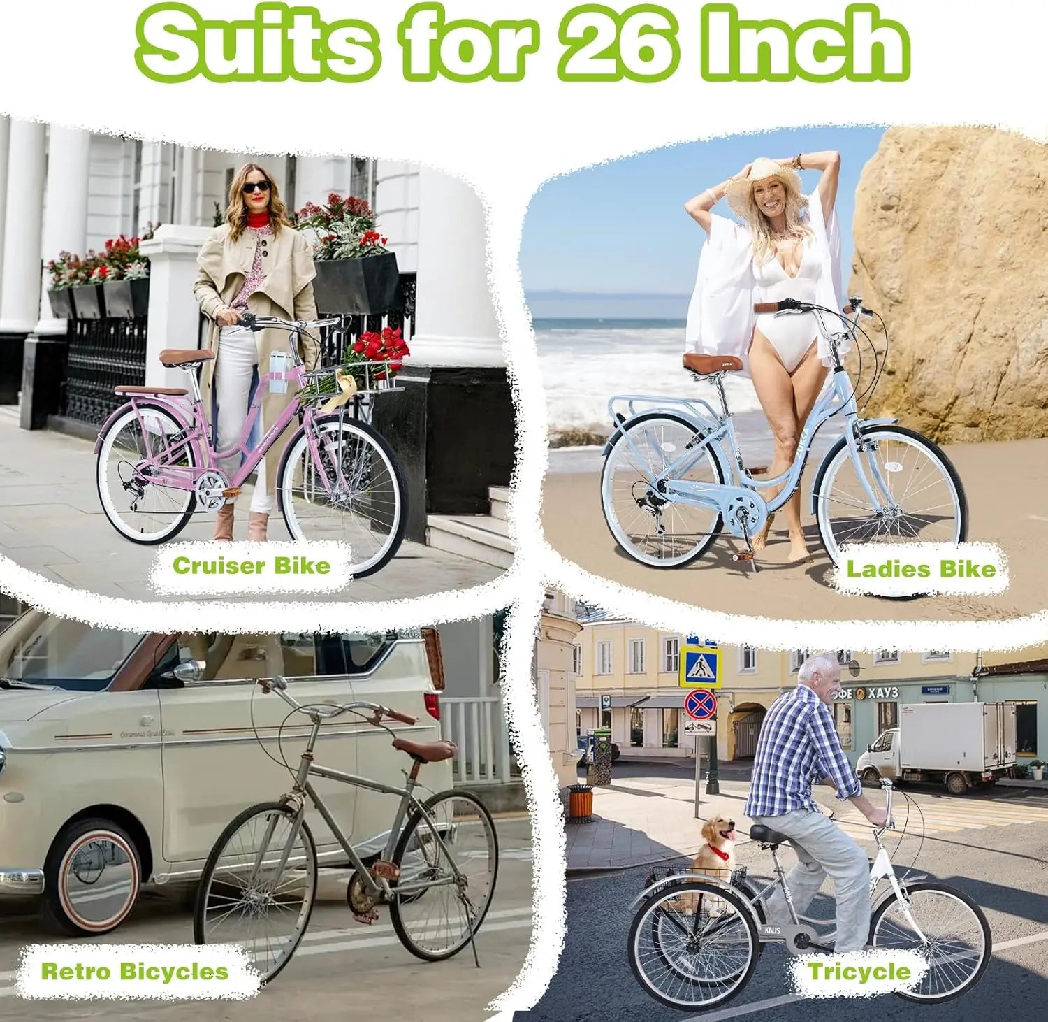 ZUKKA 1/2 Pack 26x1.75 Folding Bike Tire Anti-slip Wear-Resistant Replacement for City Commuter Lady Cruiser Bicycle