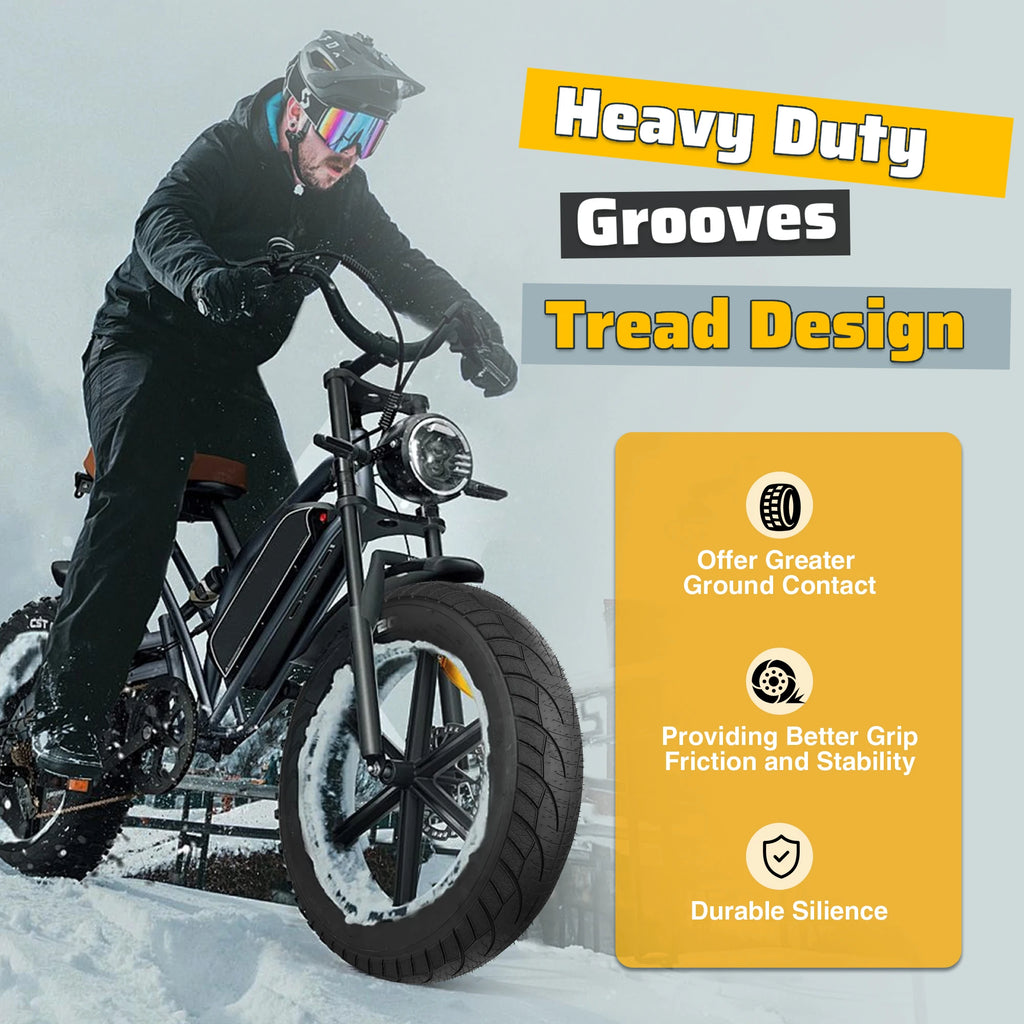 ZUKKA E Bike Fat Tire 16 x 4.0 Fat Bike Tire Heavy Duty High-Performance E-Bike Mountain Snow Bike Tire Black