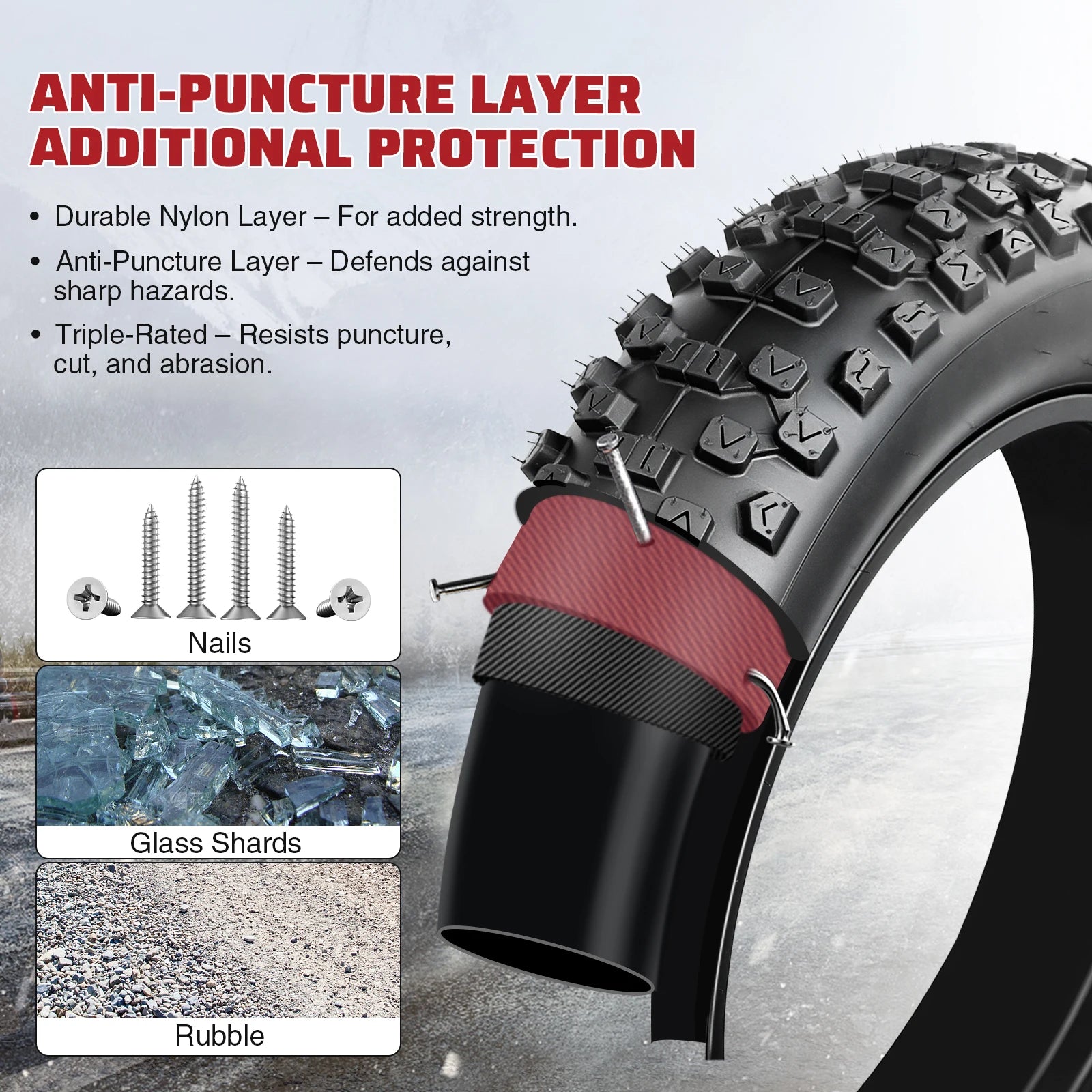 ZUKKA 2 Pack 20x4.0 Fat Bike Tires with Inner Tubes Anti Puncture High Traction Foldable for Electric Snow Mountain Bikes