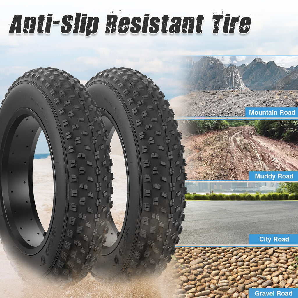 ZUKKA 16x4.0 Fat Bike Tire Set 2 Inner Tubes Knobby Tread All-Terrain Foldable Durable for E-Bike Snow Bike