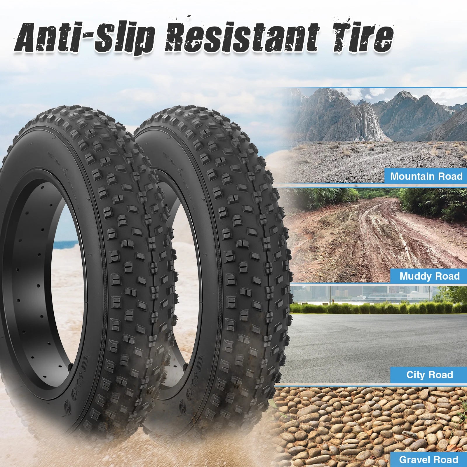 ZUKKA 16x4.0 Fat Bike Tire Set 2 Inner Tubes Knobby Tread All-Terrain Foldable Durable for E-Bike Snow Bike