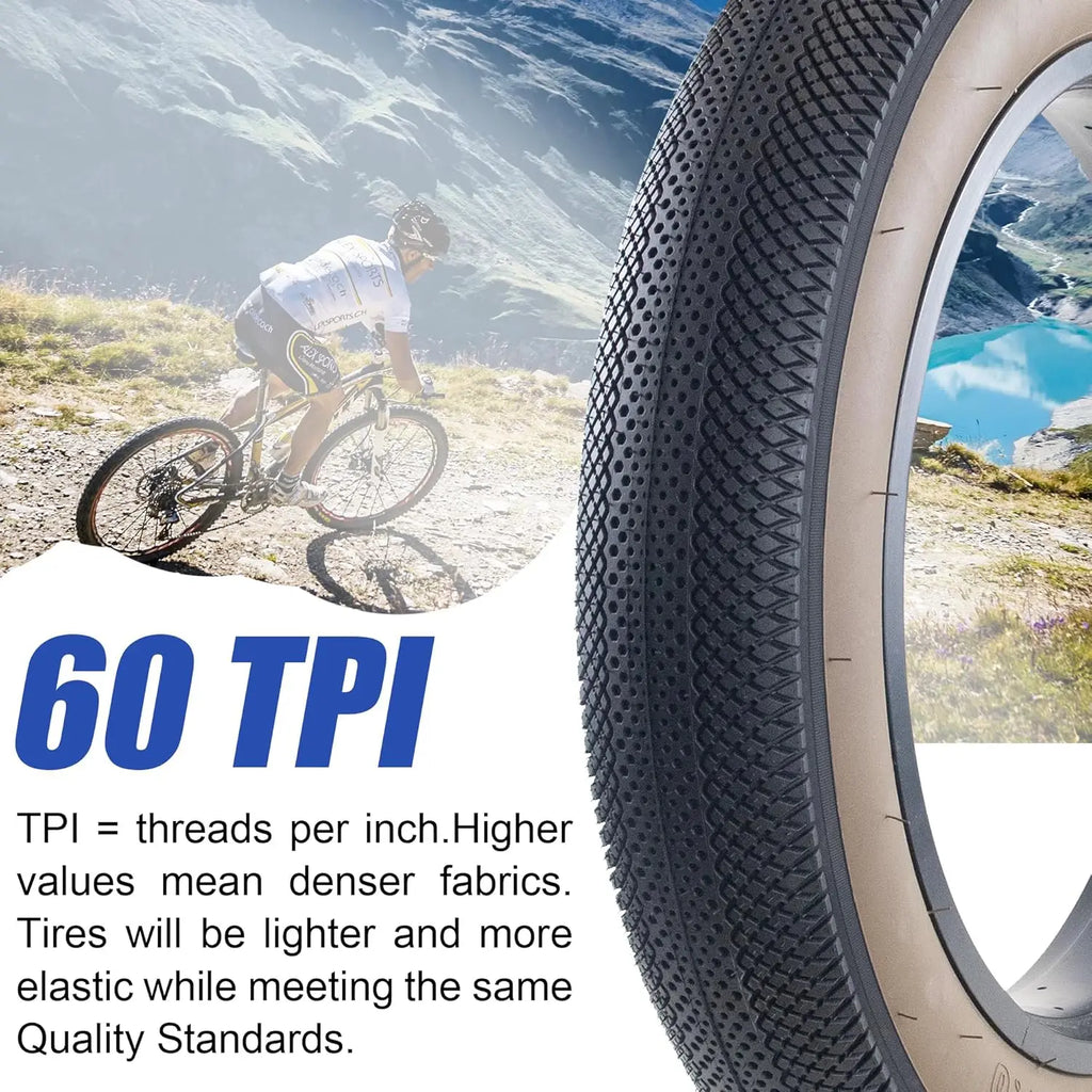 ZUKKA 26 x 4.0 Fat Tires With 2 Tubes  Bike Tire Heavy Duty High-Performance Wear-Resistant E-Bike Mountain Snow Bike Brown Wall