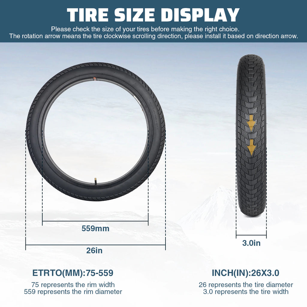ZUKKA 26x3.0 (75-559) All-Terrain Tire: High-grip, Anti-slip, Wear-resistant. Fits Kids/Electric/Tricycles