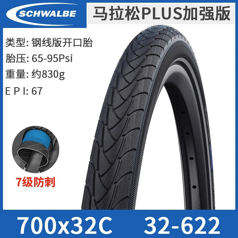 SCHWALBE Original MARATHON PLUS Series 26/27.5 inch 700c Wired Bicycle Tire for MTB Bike Touring Bicycle Cycling Parts