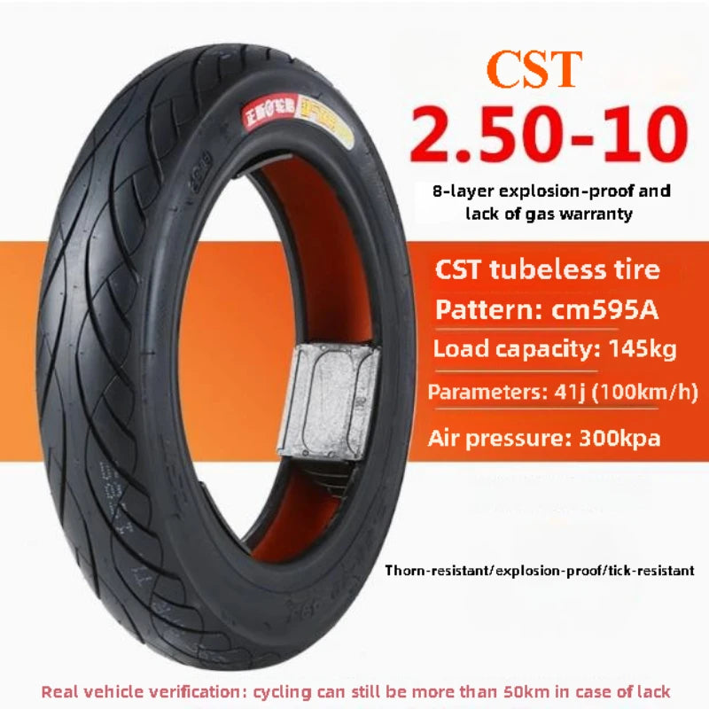 2.50-10 CST Electric Bicycle Tires Tubeless Tires 14 Inch 2.50-10 Electric Cycle Tyre For E-BIKE Electric Vehicle  Tire Vacuum