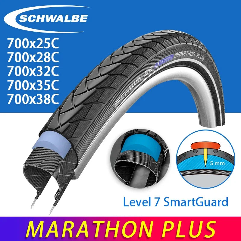 SCHWALBE Original MARATHON PLUS Series 26/27.5 inch 700c Wired Bicycle Tire for MTB Bike Touring Bicycle Cycling Parts