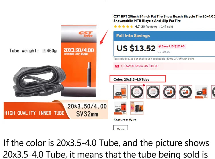 CST BFT 20inch 24inch Fat Tire Snow Beach Bicycle Tire 20x4.0 20X2.4 24x4.0 Electric Snowmobile MTB Bicycle  Anti-Slip Fat Tire