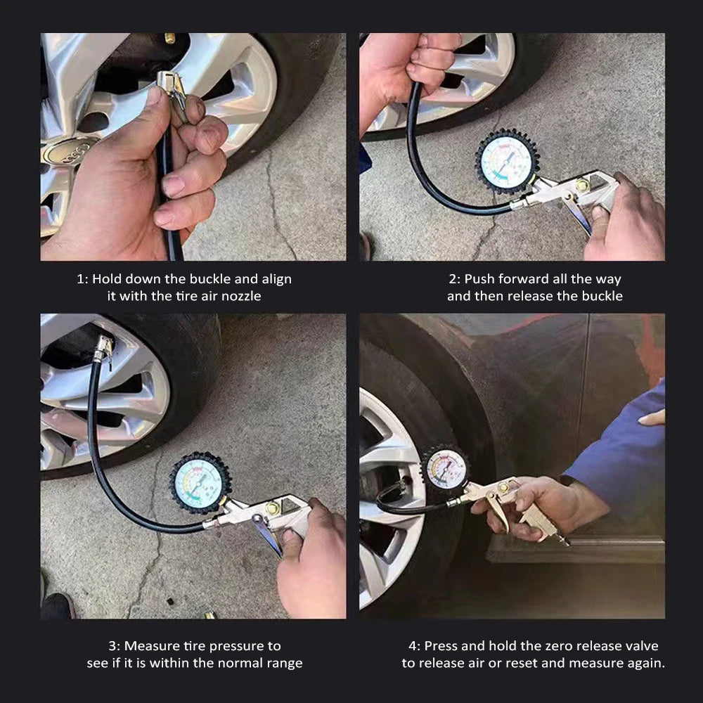 Tire Inflator with Pressure Gauge Mechanical Pointer Tire Pressure Gauge Strong Wear Resistance Easy to Use  for Car Truck