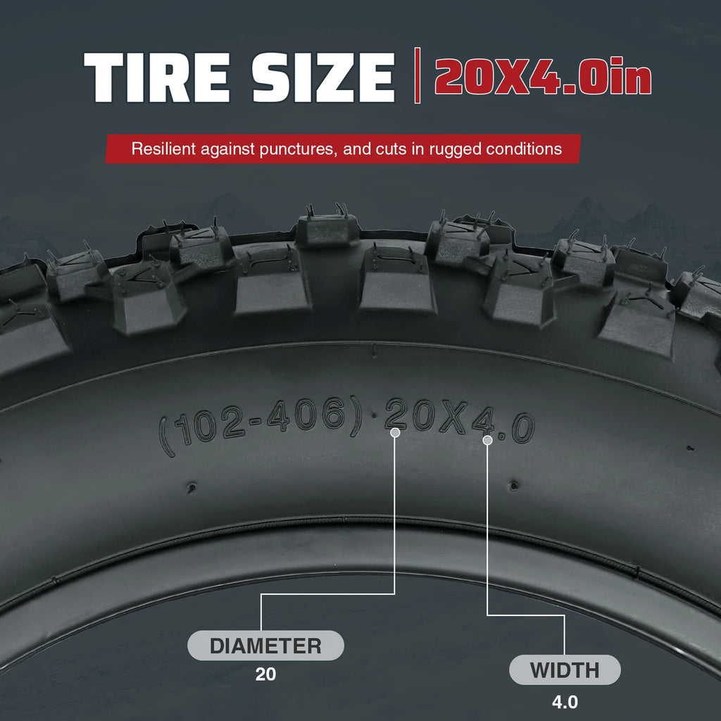 ZUKKA 2 Pack 20x4.0 Fat Bike Tires with Inner Tubes Anti Puncture High Traction Foldable for Electric Snow Mountain Bikes