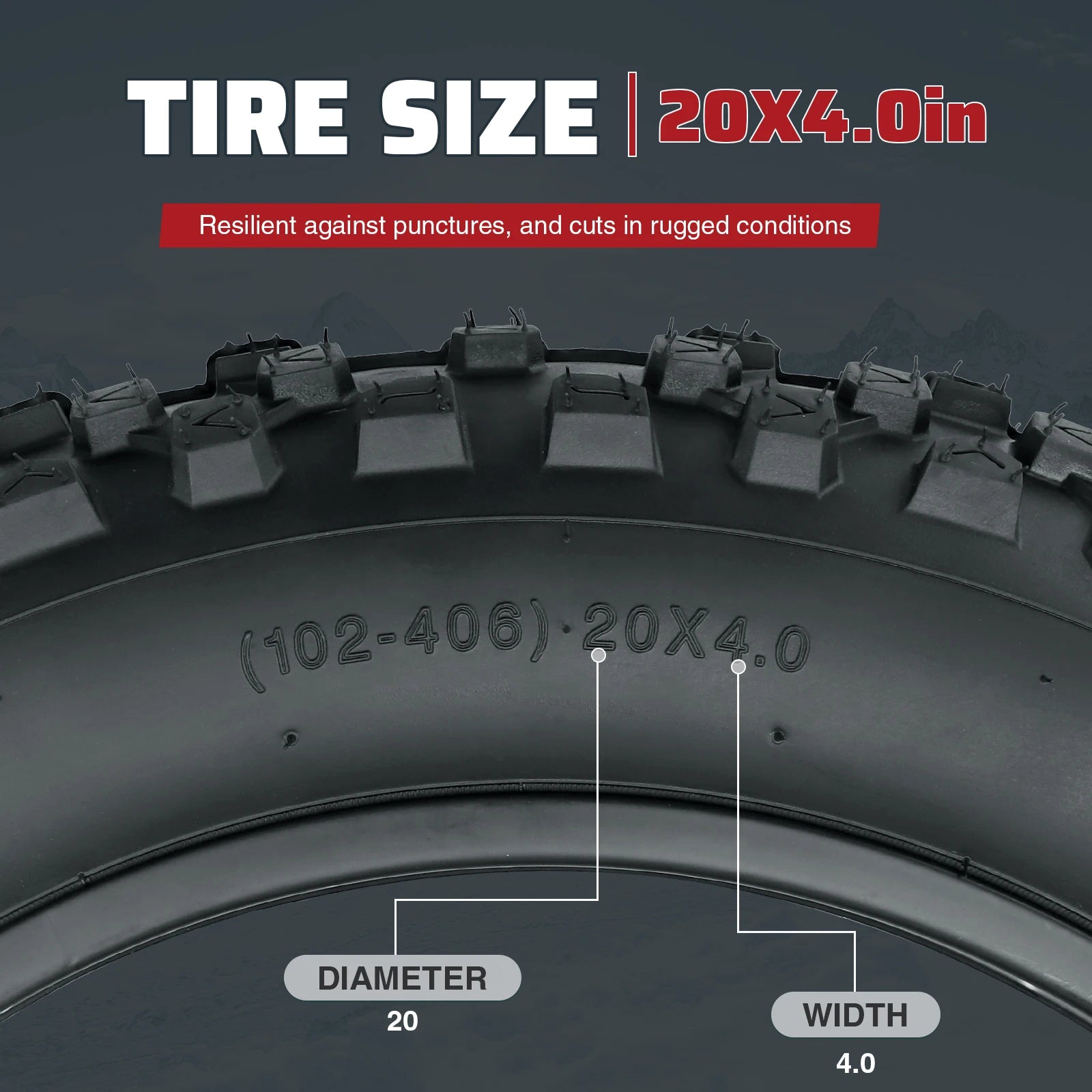 ZUKKA 2 Pack 20x4.0 Fat Bike Tires with Inner Tubes Anti Puncture High Traction Foldable for Electric Snow Mountain Bikes