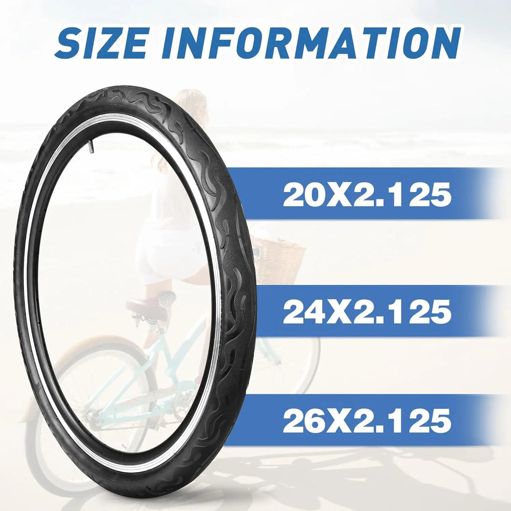 ZUKKA 2 Pack Bike Tire for Cruiser Bike 20/24/26 Inch  Flame Pattern Thread Bicycle Tire for MTB Cruiser Bicycle Black