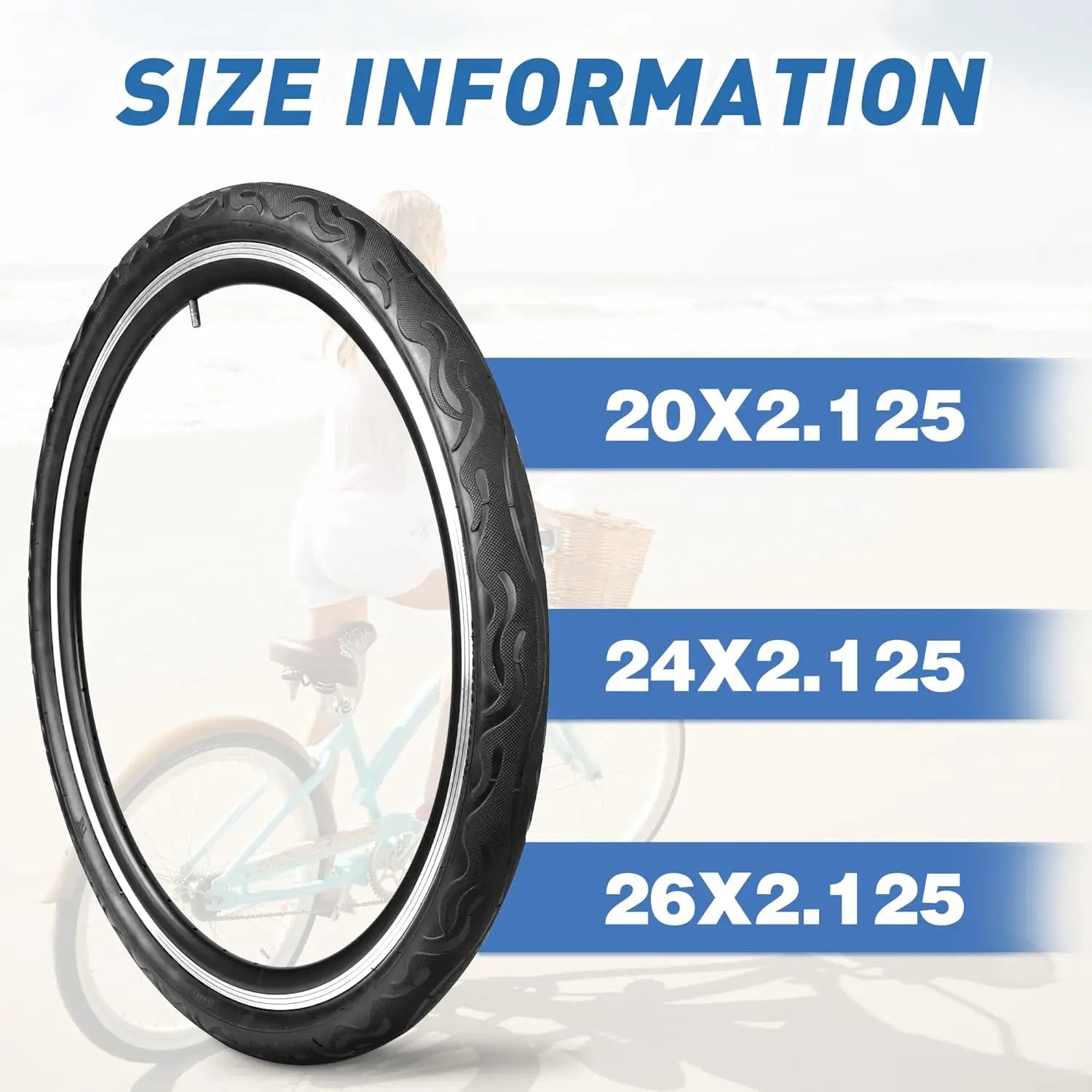 ZUKKA 2 Pack Bike Tire for Cruiser Bike 20/24/26 Inch  Flame Pattern Thread Bicycle Tire for MTB Cruiser Bicycle Black