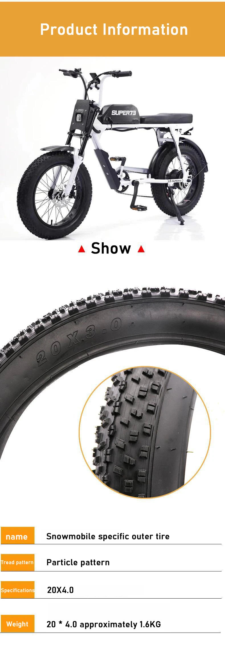 BBSHD 20 inches Fat Tire 20x4.0 Electric Fat Bike Snow Beach Bicycle Tire and Inner Tube Bike Parts Bicycle Accessories