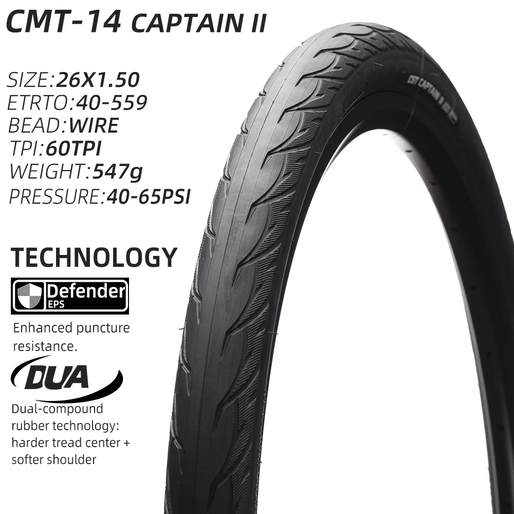 CST CMT-14 City Commuter Touring Bicycle Tire  All-Season Low Rolling  Wire Bead, Available in 26 27.5 Inches