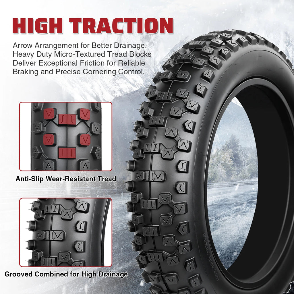 ZUKKA 2 Pack 20x4.0 Fat Bike Tires with Inner Tubes Anti Puncture High Traction Foldable for Electric Snow Mountain Bikes